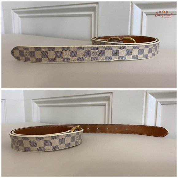 Authentic Louis Vuitton Damier Azur Leather Slim Gold Butterfly Buckle Belt 34 main image 12